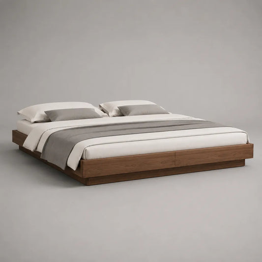 Doppelbett aus MDF mit Walnussfurnier und 2 Schubladen, Walnussbraun, Liegefläche 180 × 200 cm, Gesamtmaß 218 × 188 × 32 cm
