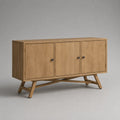 Sideboard mit 3 Türen, Eichenfurnier und Massivholzgestell, Naturbraun/Anthrazit, 150 × 40 × 85 cm