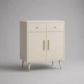 Sideboard aus MDF und Massivholz mit 2 Schubladen und 2 Türen, Cremeweiß und Goldfarben, 90 × 40 × 115 cm