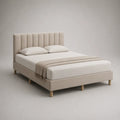 Polsterbett Doppelbett mit Lattenrost, Liegefläche 160 x 200 cm, Polyester-Samt, Beige/Natur, Gesamtmaß 214 x 170 x 112 cm
