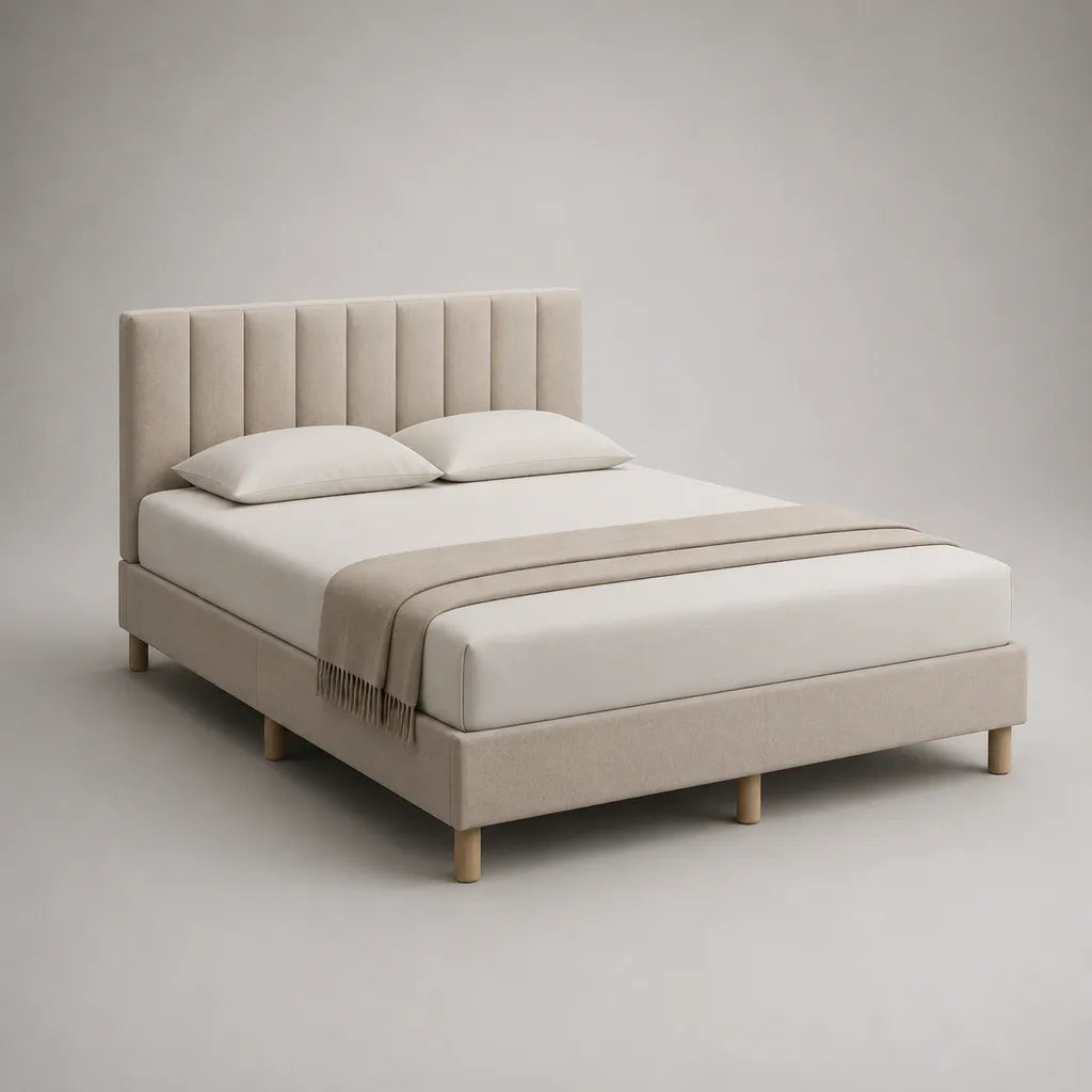 Polsterbett Doppelbett mit Lattenrost, Liegefläche 160 x 200 cm, Polyester-Samt, Beige/Natur, Gesamtmaß 214 x 170 x 112 cm