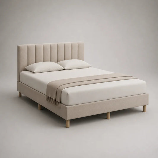 Polsterbett Doppelbett mit Lattenrost, Liegefläche 160 x 200 cm, Polyester-Samt, Beige/Natur, Gesamtmaß 214 x 170 x 112 cm