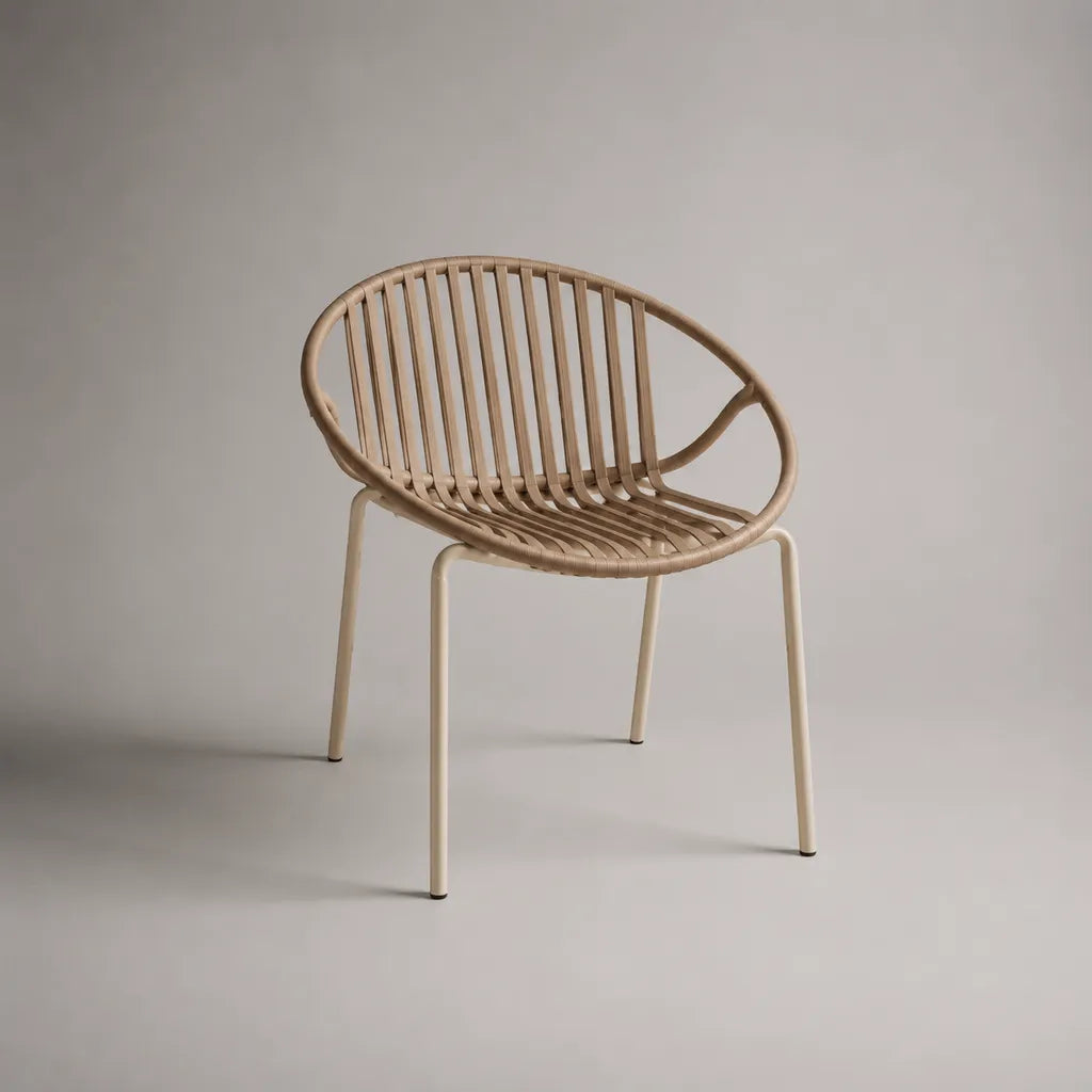 Gartenstuhl mit Armlehnen aus Stahl und PE-Rattan, Naturbeige und Cremebeige, 61 × 60 × 80 cm