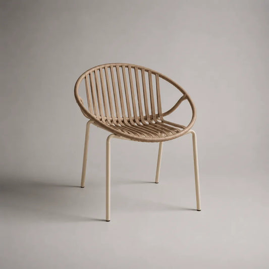 Gartenstuhl mit Armlehnen aus Stahl und PE-Rattan, Naturbeige und Cremebeige, 61 × 60 × 80 cm