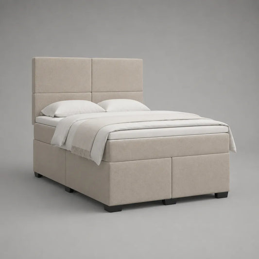 Boxspringbett 180 × 200 cm, Außenmaß ca. 190 × 210 × 120 cm, mit Taschenfederkernmatratze, Polyurethanschaumtopper und Polyesterbezug, Beige