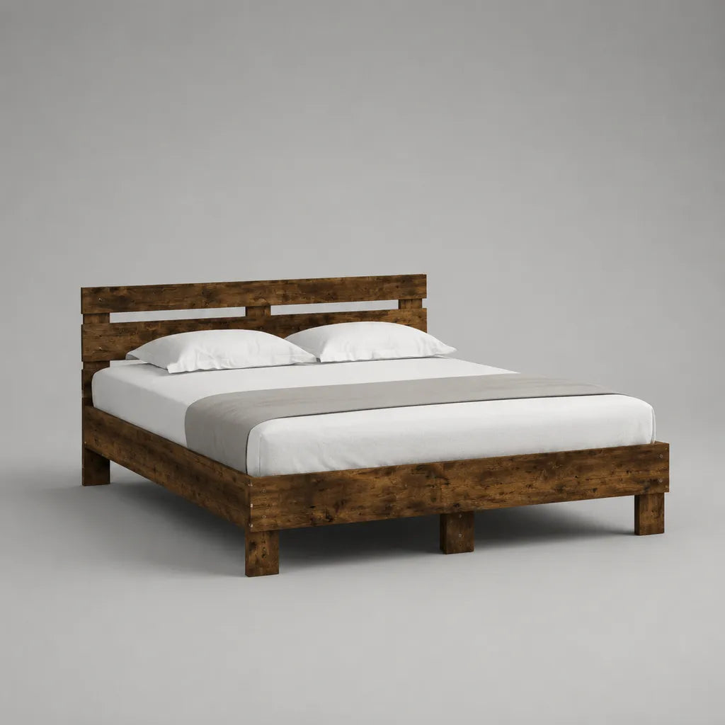 Holzbett Doppelbett aus massivem Kiefernholz, Braun, Liegefläche 160 × 200 cm