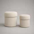 Fußhocker 2er-Set, runde Polsterhocker aus Polyester-Bouclé und Cord, Cremeweiß, Ø 44 × H 49 cm und Ø 35 × H 40 cm