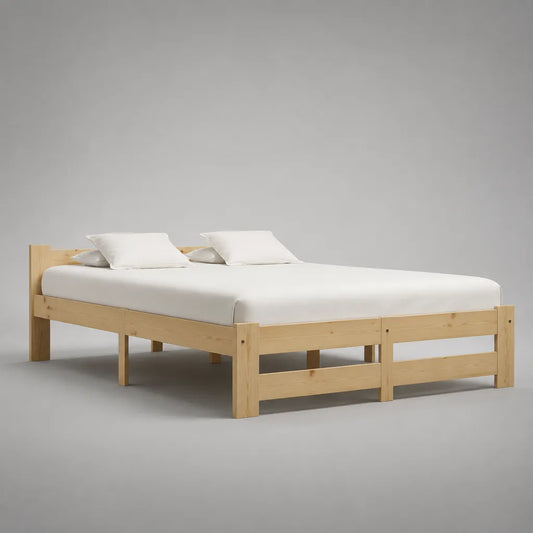 Doppelbett-Bettgestell aus massivem Kiefernholz, Natur, Liegefläche 180 × 200 cm, Gesamtmaß 208 × 188 × 75 cm
