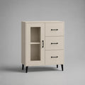 Sideboard aus MDF und Spanplatte mit 3 Schubladen und 1 Glastür, Beige/Schwarz, 80 × 35 × 100 cm